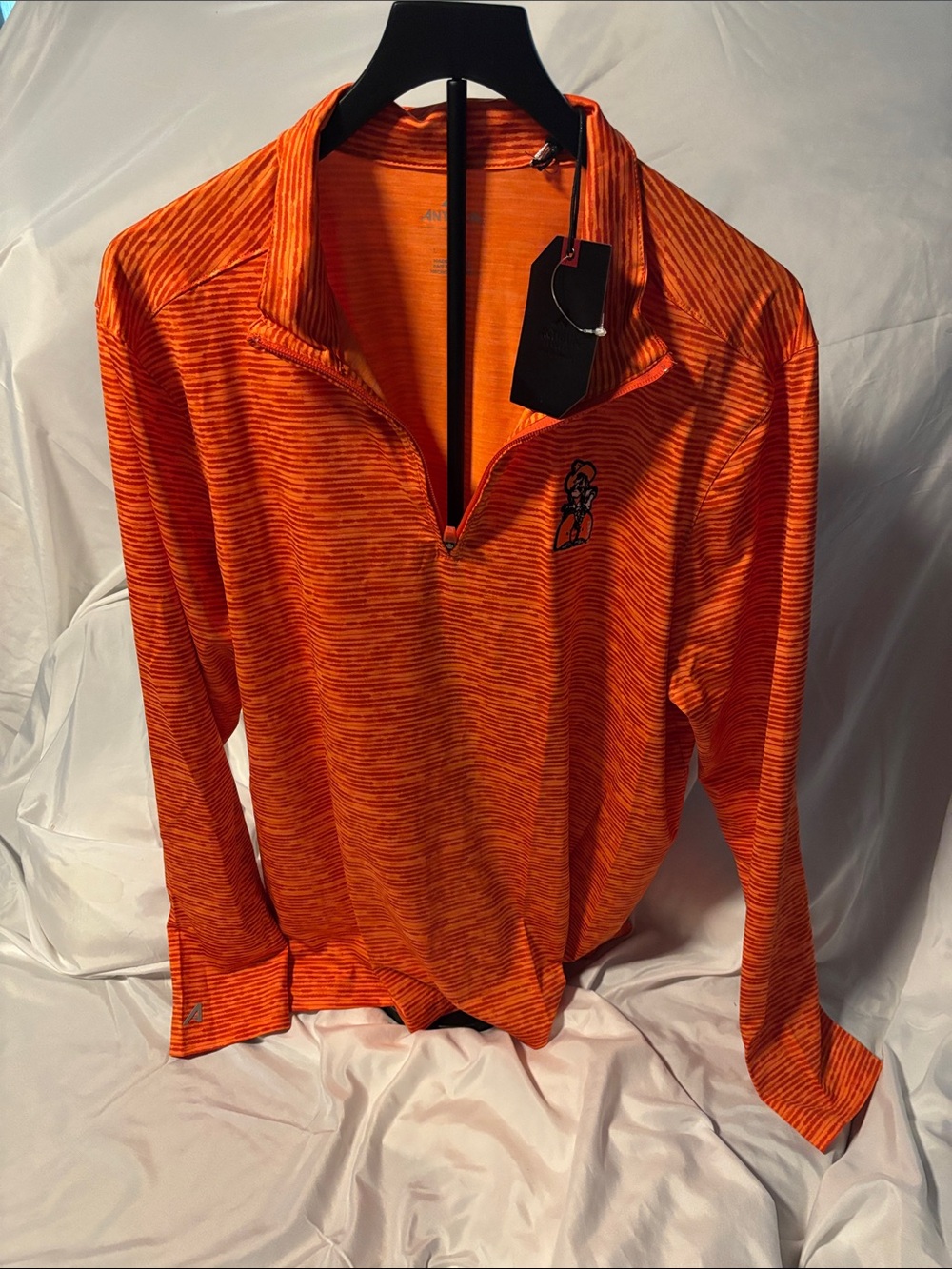 Oklahoma State Men's Orange Quarter-Zip Pullover with Subtle Stripe Texture New